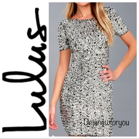 Lulu’s Nights on Broadway Silver Sequin Bodycon Dress Size Small NWT - Picture 1 of 6